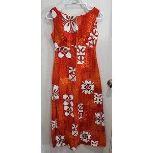 Vtg Maier Specialty Shops Hawaiian Sleeveless Empire Waist Dress Orange Size 8